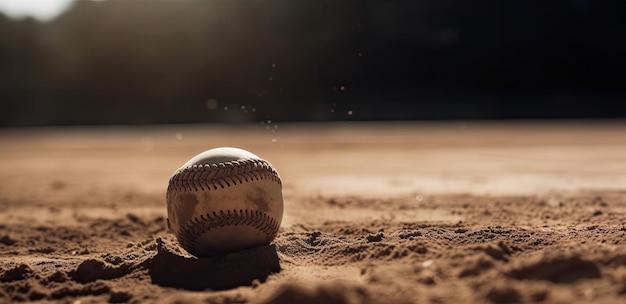 Softball antigo na areia closeup AI gerado com ideia de espaço livre para um banner