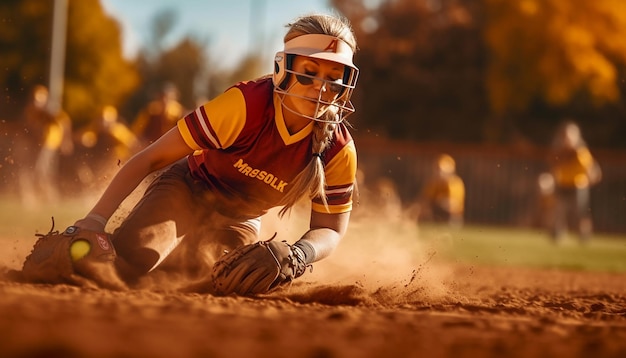 Softball-Gameplay auf dem Spielfeld, Fotoaufnahme Softball-Konzept