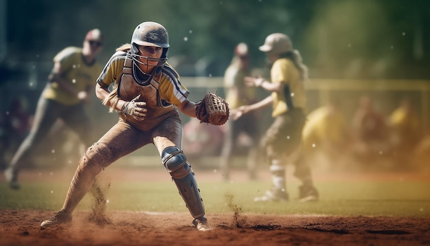 Softball-Gameplay auf dem Spielfeld, Fotoaufnahme Softball-Konzept