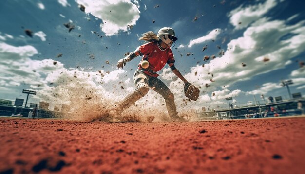 Softball-Gameplay auf dem Spielfeld, Fotoaufnahme Softball-Konzept