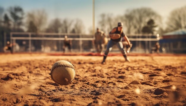 Softball-Gameplay auf dem Spielfeld, Fotoaufnahme Softball-Konzept