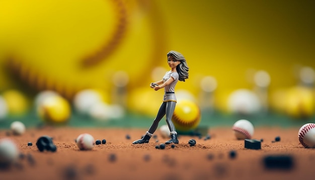 Foto softball kreative minimalobjekte und miniatur-fotoshooting softball-konzept