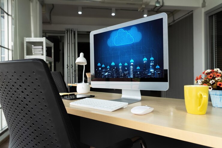 Foto software de computación en la nube para el trabajo remoto moderno y el almacenamiento de datos personales