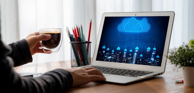Foto software de computación en la nube para el trabajo remoto moderno y el almacenamiento de datos personales