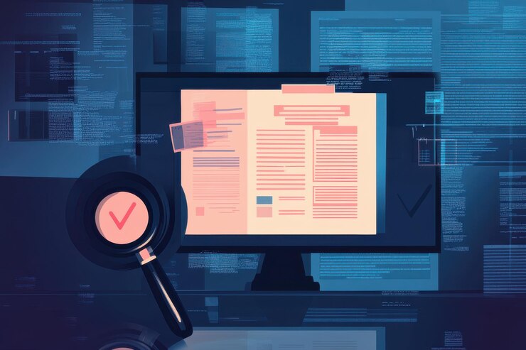 Software de corrección que muestra un documento editado correctamente en una pantalla de computadora que garantiza un contenido exacto y sin errores