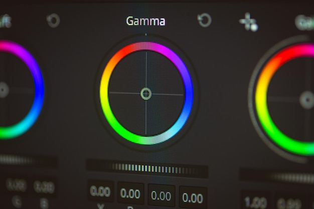 Software de edição de vídeo e correção de cores close-up da tela