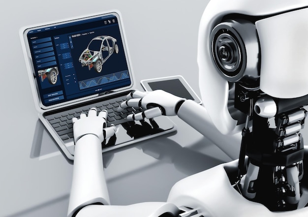 El software de diseño de automóviles eléctricos en la pantalla de la computadora muestra el plan de simulación cómodamente