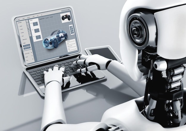 El software de diseño de automóviles eléctricos en la pantalla de la computadora muestra el plan de simulación cómodamente