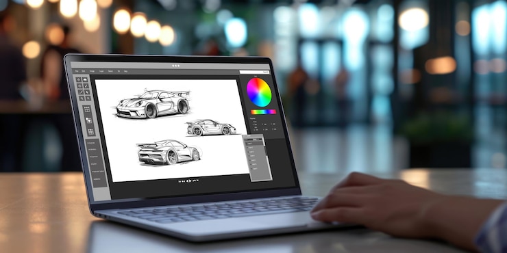 Foto el software de diseño de automóviles eléctricos en la pantalla de la computadora muestra el plan de simulación enérgico