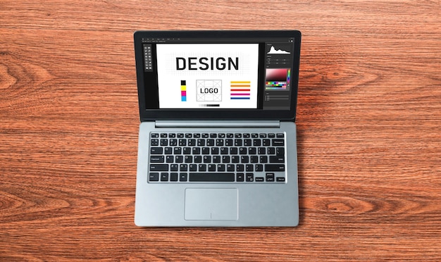 Software de diseño gráfico para el diseño moderno de páginas web y anuncios comerciales que se muestran en la pantalla del ordenador