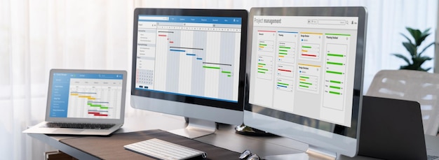 Software de gráfico de Gatt en la pantalla de la computadora que muestra la planificación empresarial