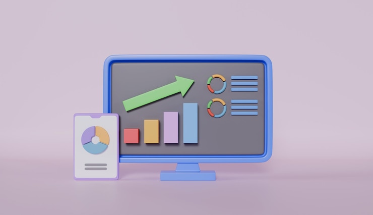 Foto software o aplicación de análisis de estadísticas en computadoras y teléfonos inteligentes para el inicio y crecimiento de negocios