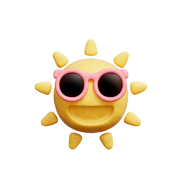 Sol 3D com óculos de sol Elemento de praia de verão Férias de férias