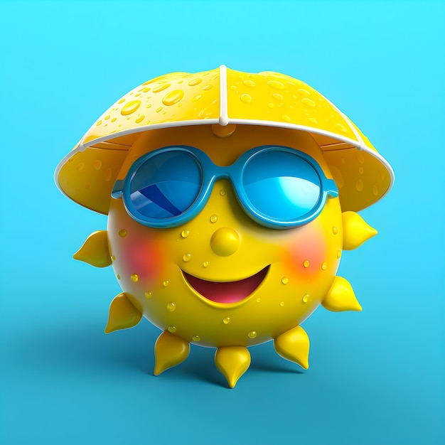 Un sol amarillo con sombrero y gafas de sol.