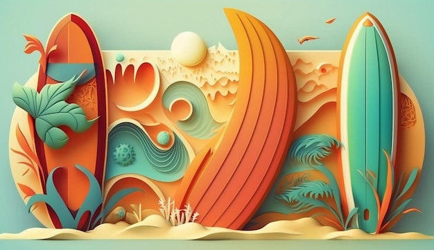 Sol, areia e pranchas de surf Um tema de praia lúdico para IA generativa de verão