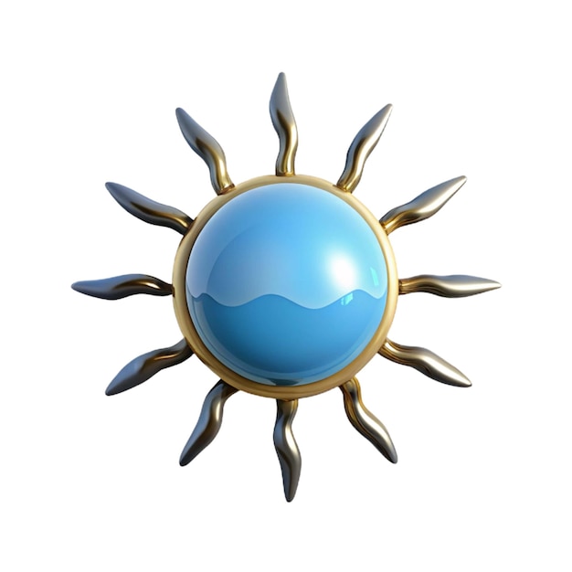 un sol azul con un diseño dorado en él