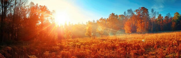 El sol brilla en un campo de árboles