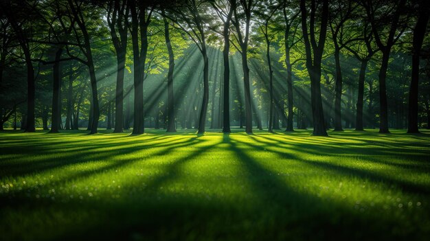 Foto el sol brilla a través de los árboles en el parque