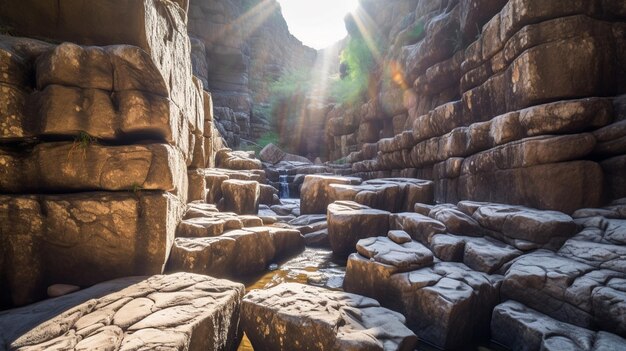 El sol brilla a través de las columnas de la cueva.