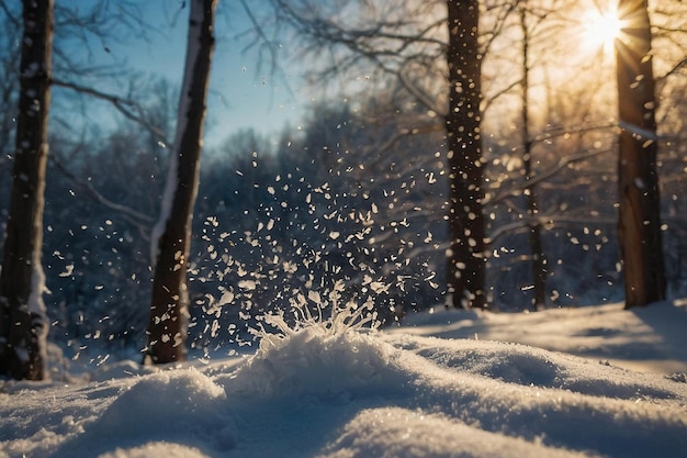 El sol brilla a través de la nieve de invierno
