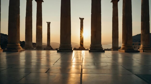 Foto el sol brilla a través de los pilares de un edificio