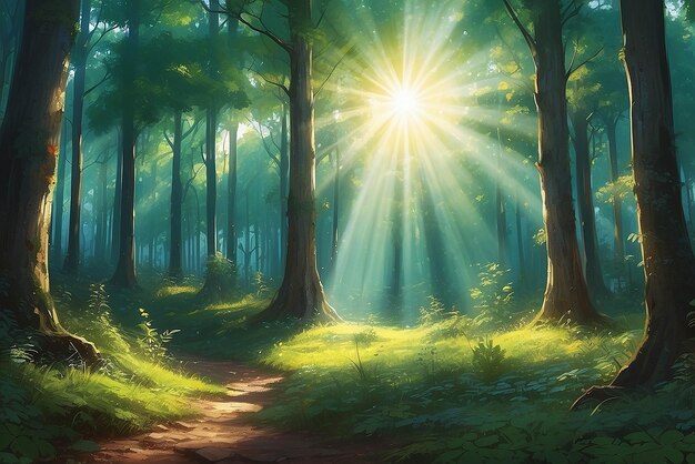 Sol brillante en el bosque