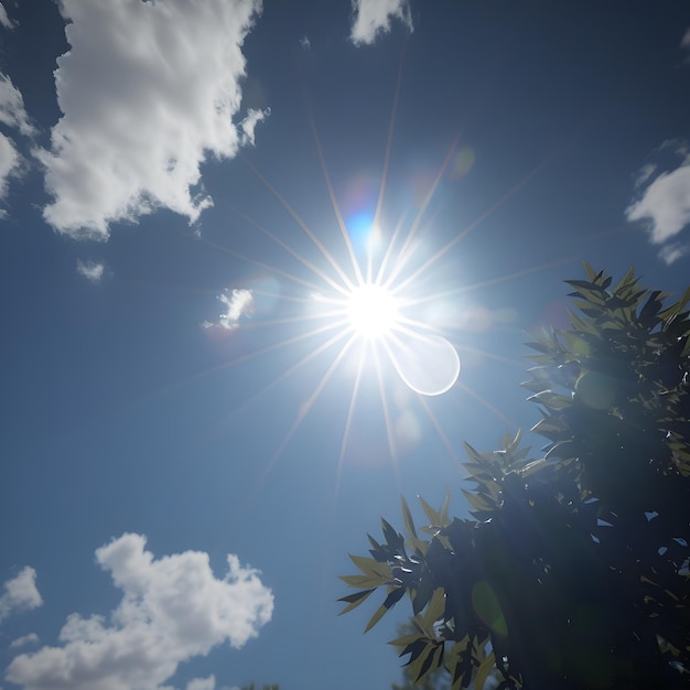 Un sol brillante brilla en el cielo con nubes y el sol brilla.