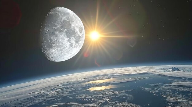 Foto un sol brillante está brillando en la luna creando una escena hermosa y serena