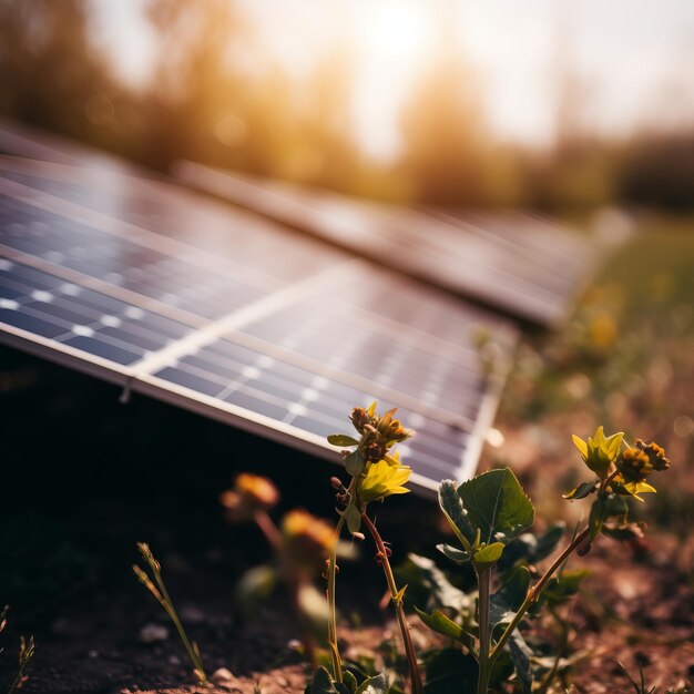 El sol brillante los paneles brillantes la energía enorme