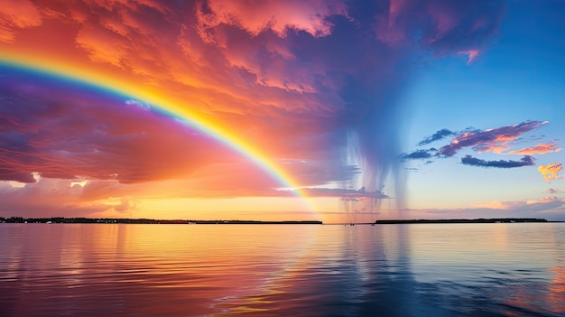 El sol del cielo arco iris se levanta