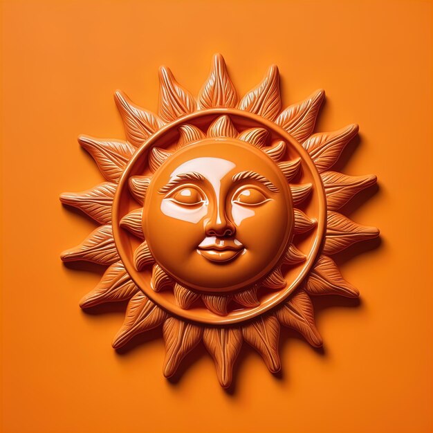 Foto sol cortado en papel y un sol renderizado en 3d renderizado de un sol naranja sobre un fondo naranja