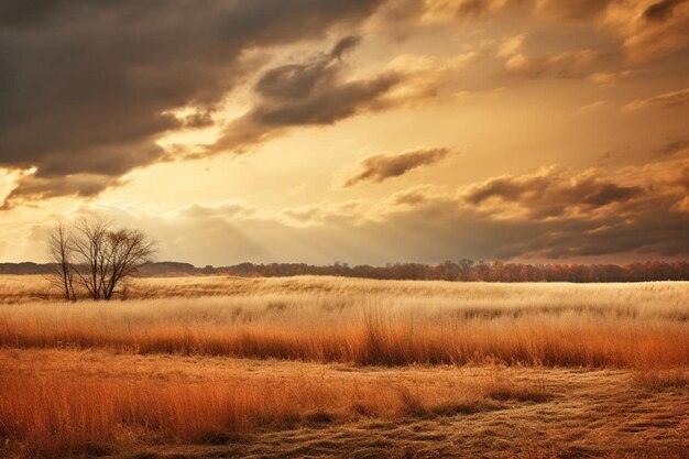 El sol en un día nublado sobre la pradera