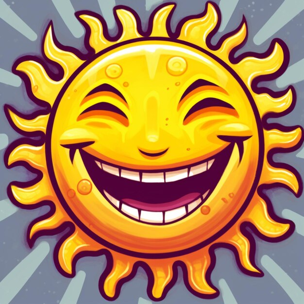 Foto sol de dibujos animados con una cara feliz en un fondo azul generativo ai