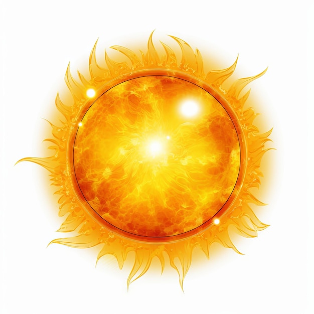 Un sol de dibujos animados con un centro amarillo y el sol en la parte inferior.