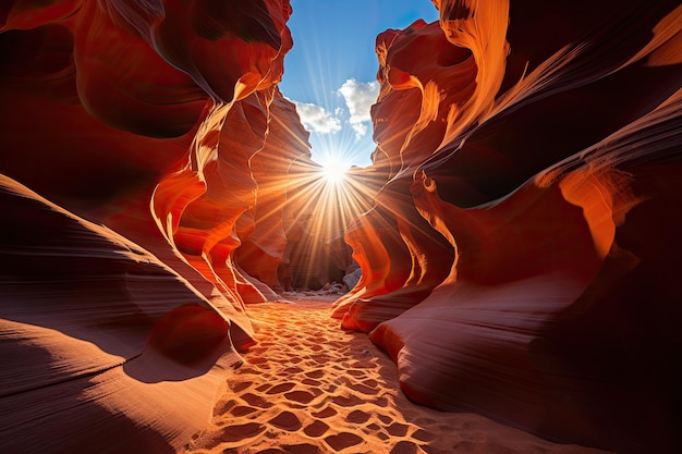 Sol dourado nas paredes do Antelope Canyon generativo IA