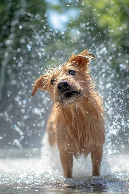 Sol e areia e caudas animais de estimação felizes na praia