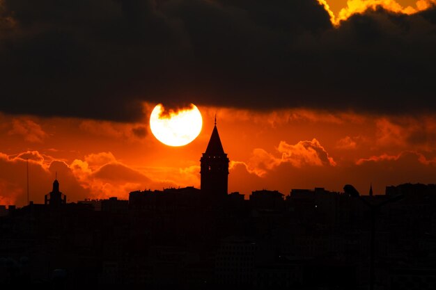 Foto sol e silhueta da torre de galata