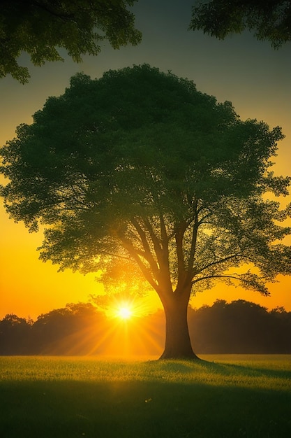 Foto sol entre duas grandes árvores verdes