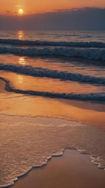 El sol se está poniendo en el agua y la arena está reflejando la puesta de sol