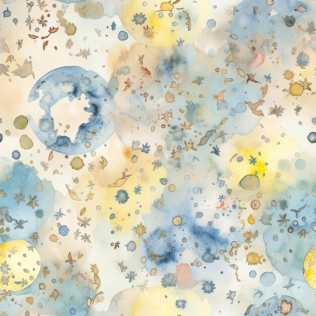 sol lua fundo floral scrapbooking aquarela moldura design sem costura