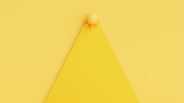 Sol con luz solar sobre fondo amarilloFondo mínimo de verano colorido con espacio de copia Ilustración de representación 3D