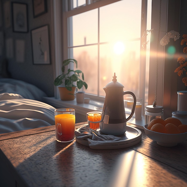 Sol de la mañana entrando por la ventana Imágenes del dormitorio IA generativa