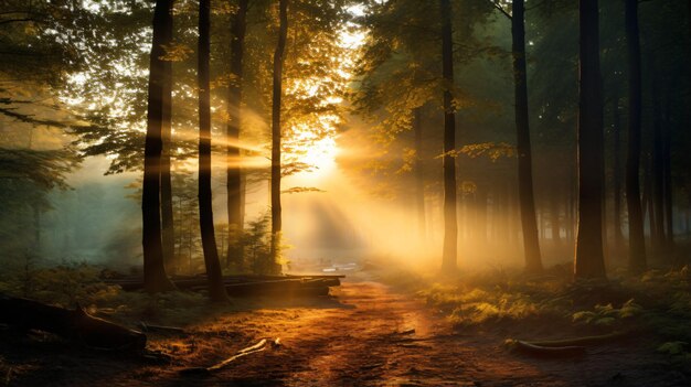 El sol de la mañana a través del bosque