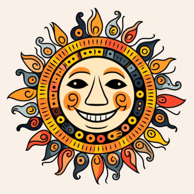 Foto sol maya sonriente dibujado a mano ilustración de dibujos artísticos populares