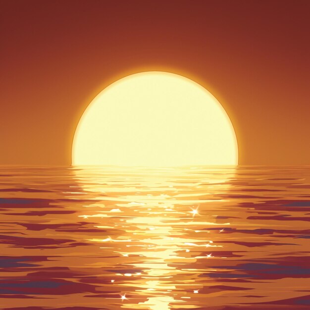 El sol naranja sobre el agua con reflejos crea un fondo sereno para las redes sociales