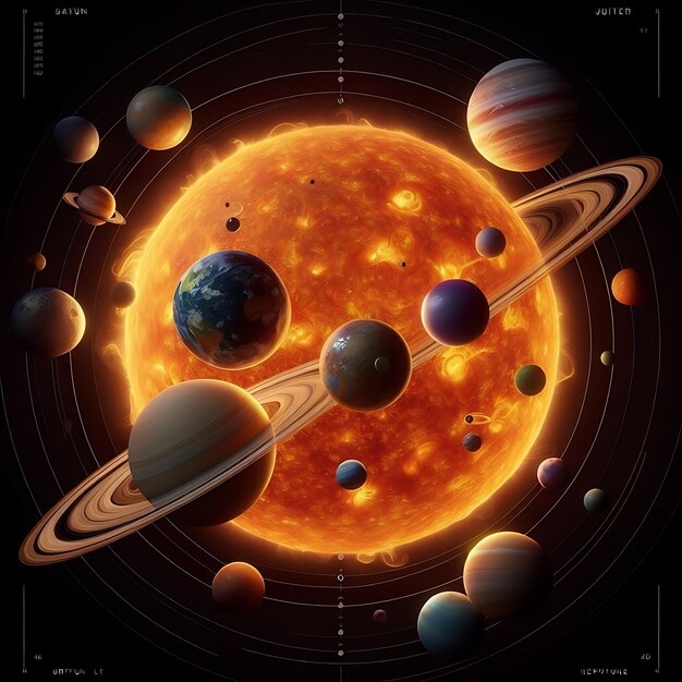 Sol y nueve planetas en órbita alrededor de la IA