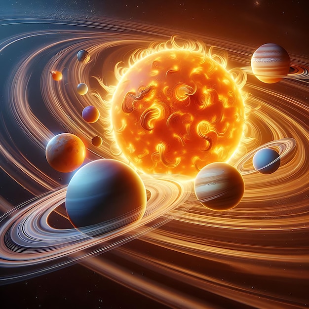 Sol y nueve planetas en órbita alrededor de la IA