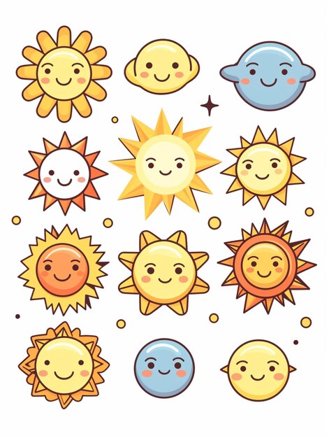 Foto sol y planetas kawai vector de diseño de dibujos animados