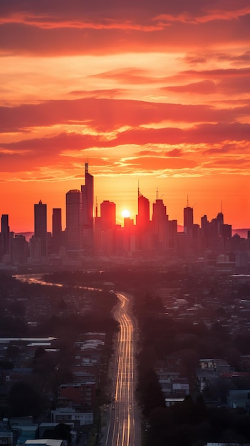 el sol se pone sobre la ciudad de melbourne australia