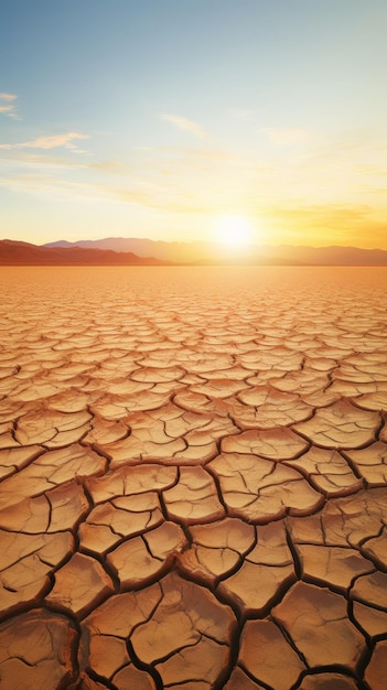 El sol se pone sobre un desierto agrietado